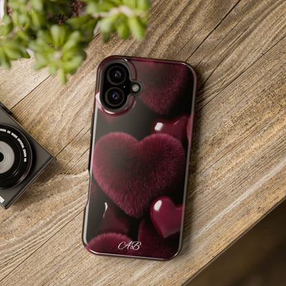 Magnetic Impact-Resistant Phone Case — Plush Burgundy Heart Design