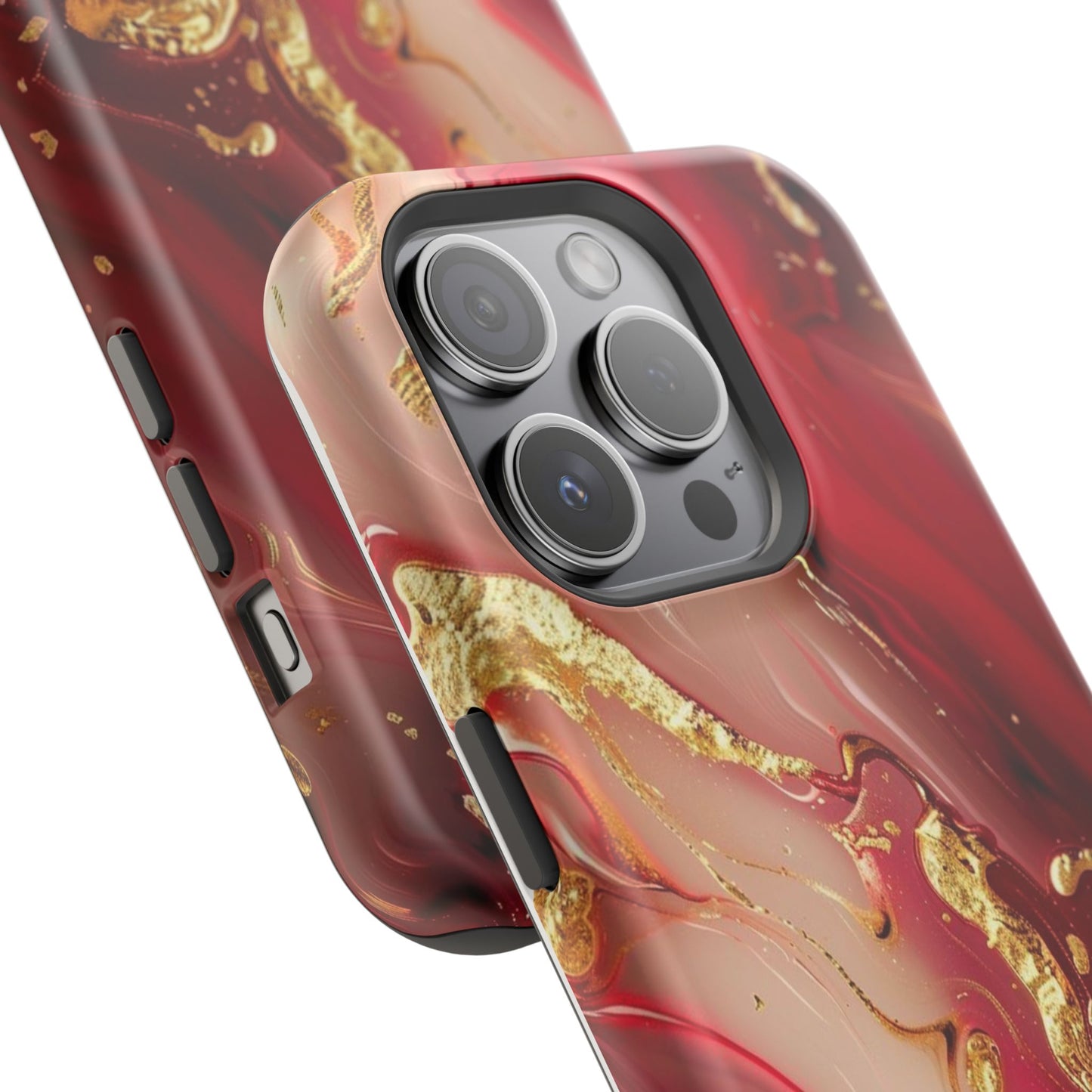 Red Marble & Gold Phone Case — Magnetic Impact-Resistant Protective Cover