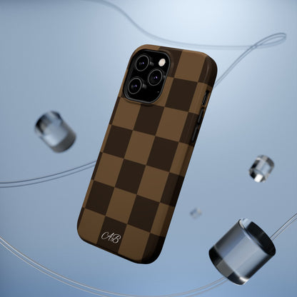Brown Checkered Magnetic Impact-Resistant Phone Case