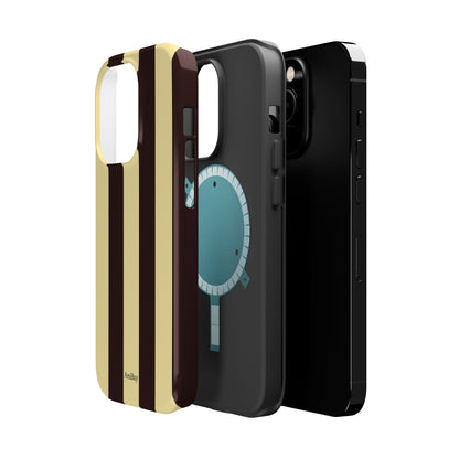 Striped Magnetic Impact-Resistant Phone Case — Brown & Cream Vertical Stripes