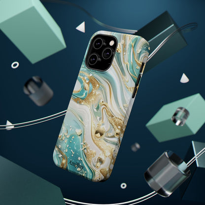 Marbled Teal & Gold Magnetic Impact-Resistant Phone Case