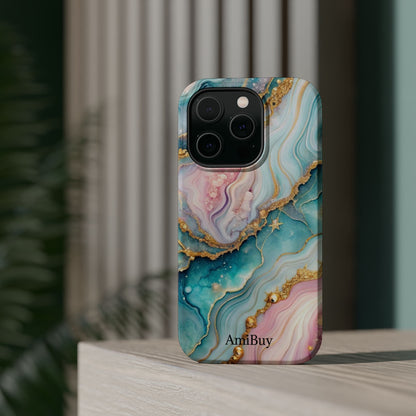 Marbled Aqua & Rose Gold Magnetic Impact Phone Case