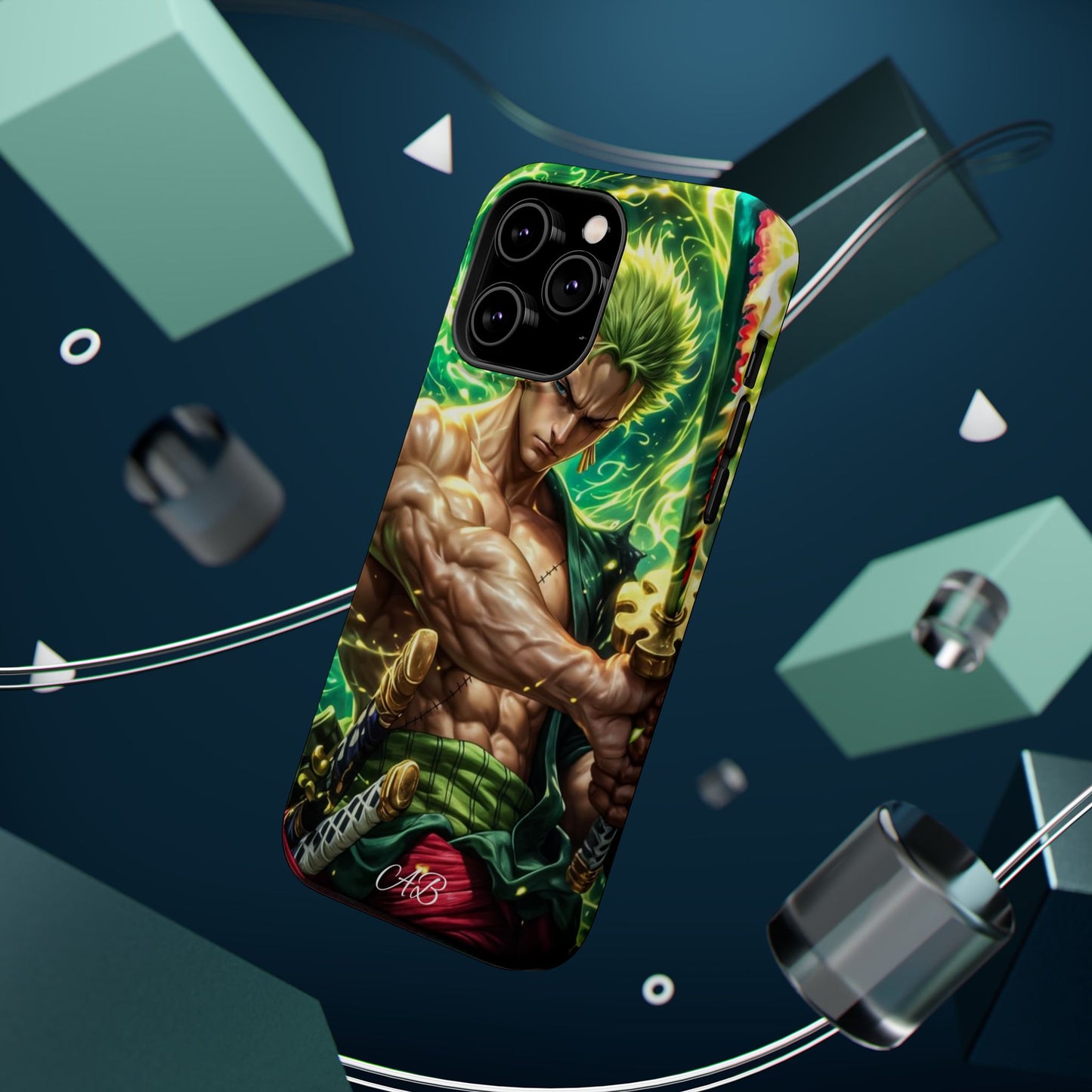 Magnetic Impact-Resistant Phone Case — Green-Sword Warrior Anime Art