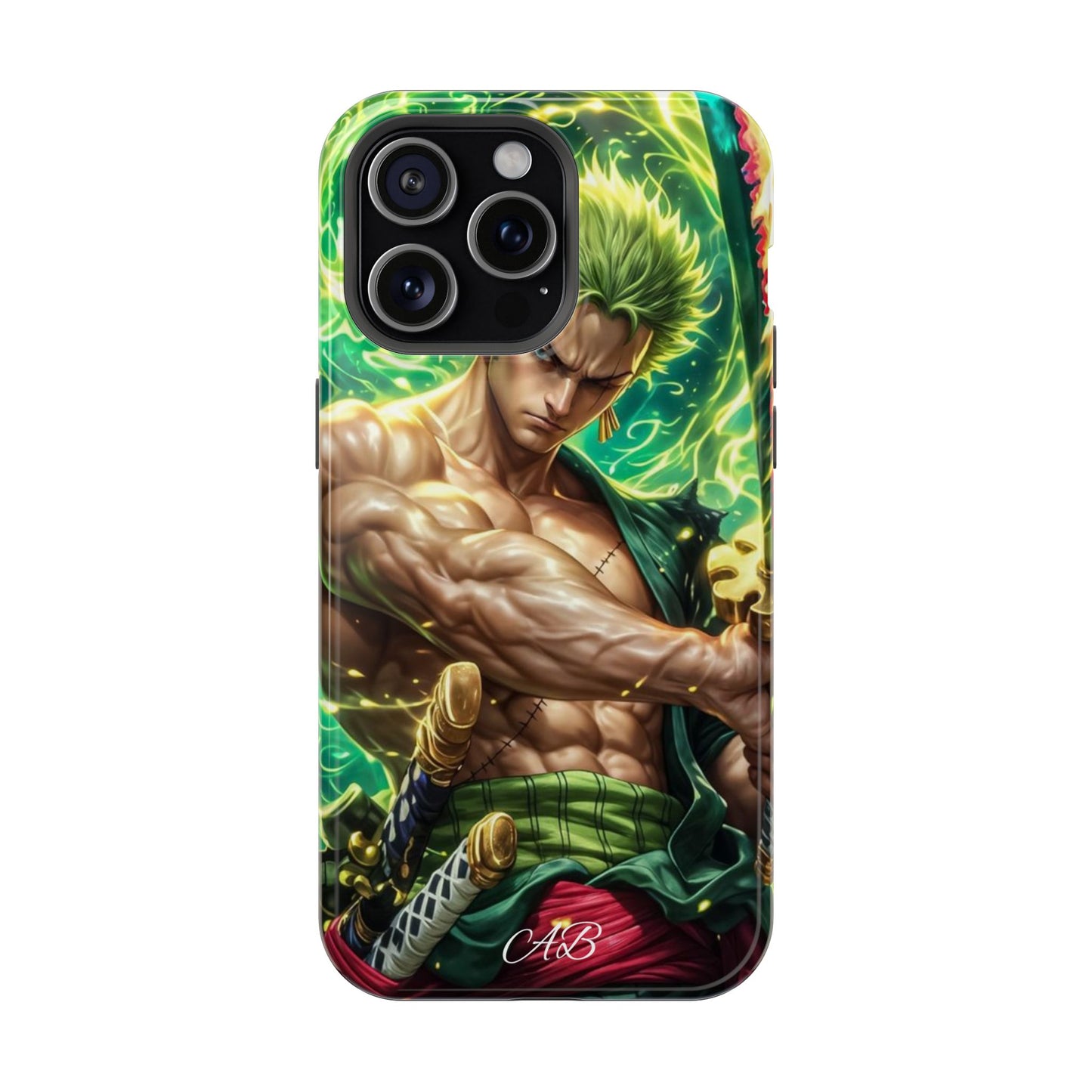 Magnetic Impact-Resistant Phone Case — Green-Sword Warrior Anime Art