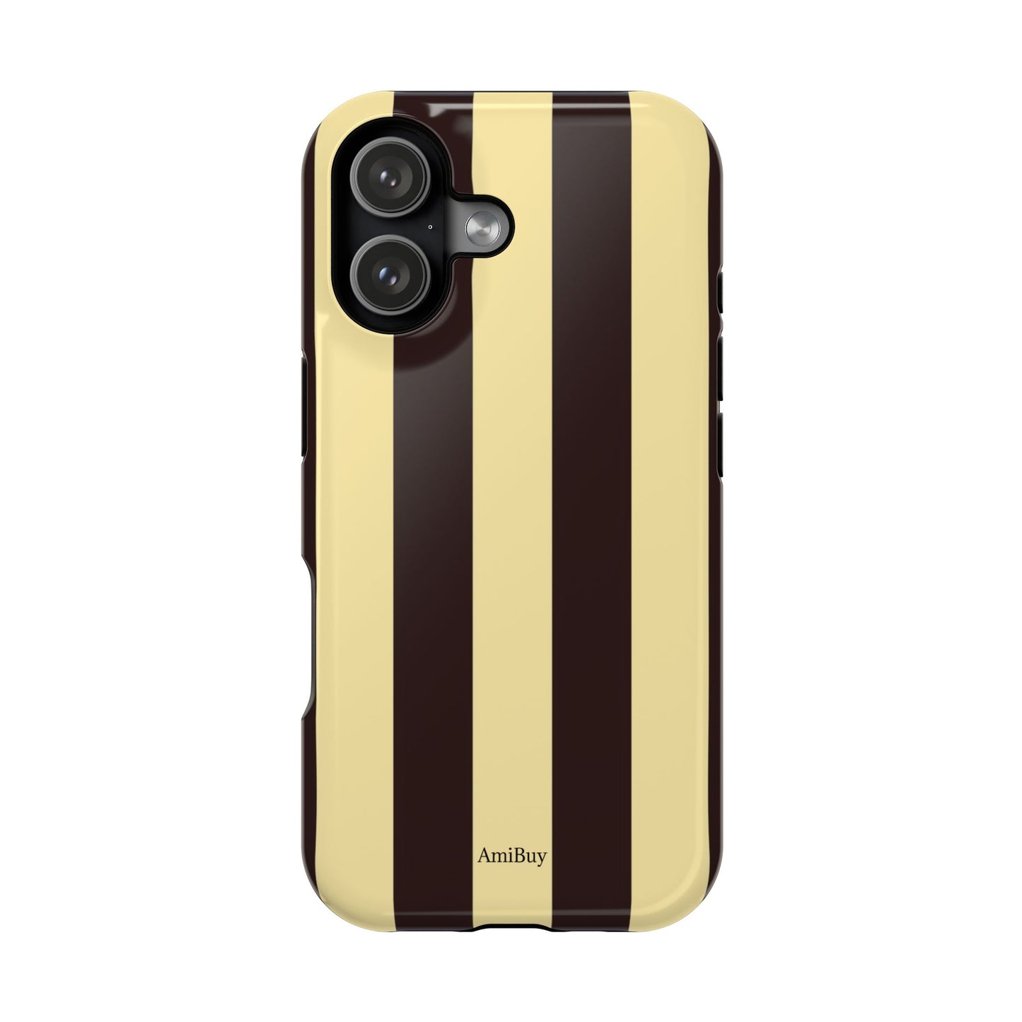 Striped Magnetic Impact-Resistant Phone Case — Brown & Cream Vertical Stripes