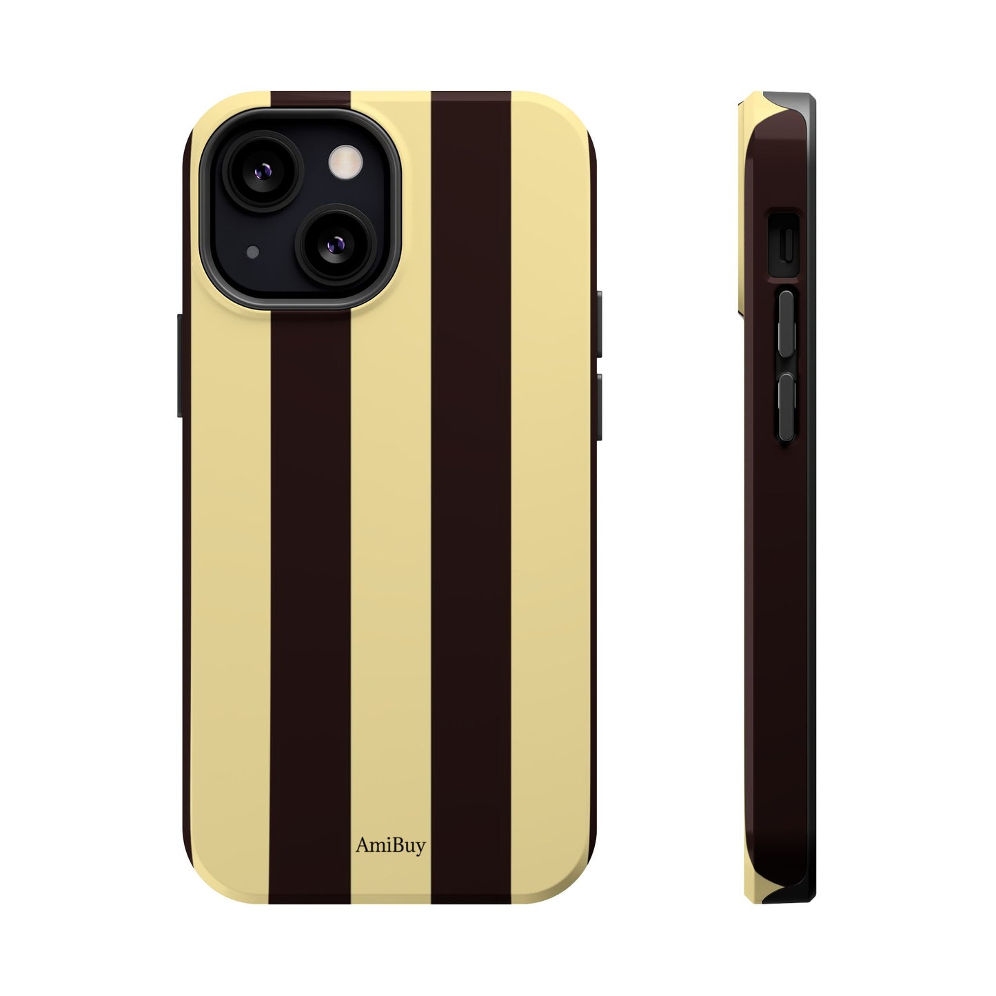 Striped Magnetic Impact-Resistant Phone Case — Brown & Cream Vertical Stripes