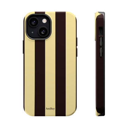 Striped Magnetic Impact-Resistant Phone Case — Brown & Cream Vertical Stripes