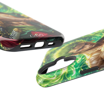 Magnetic Impact-Resistant Phone Case — Green-Sword Warrior Anime Art