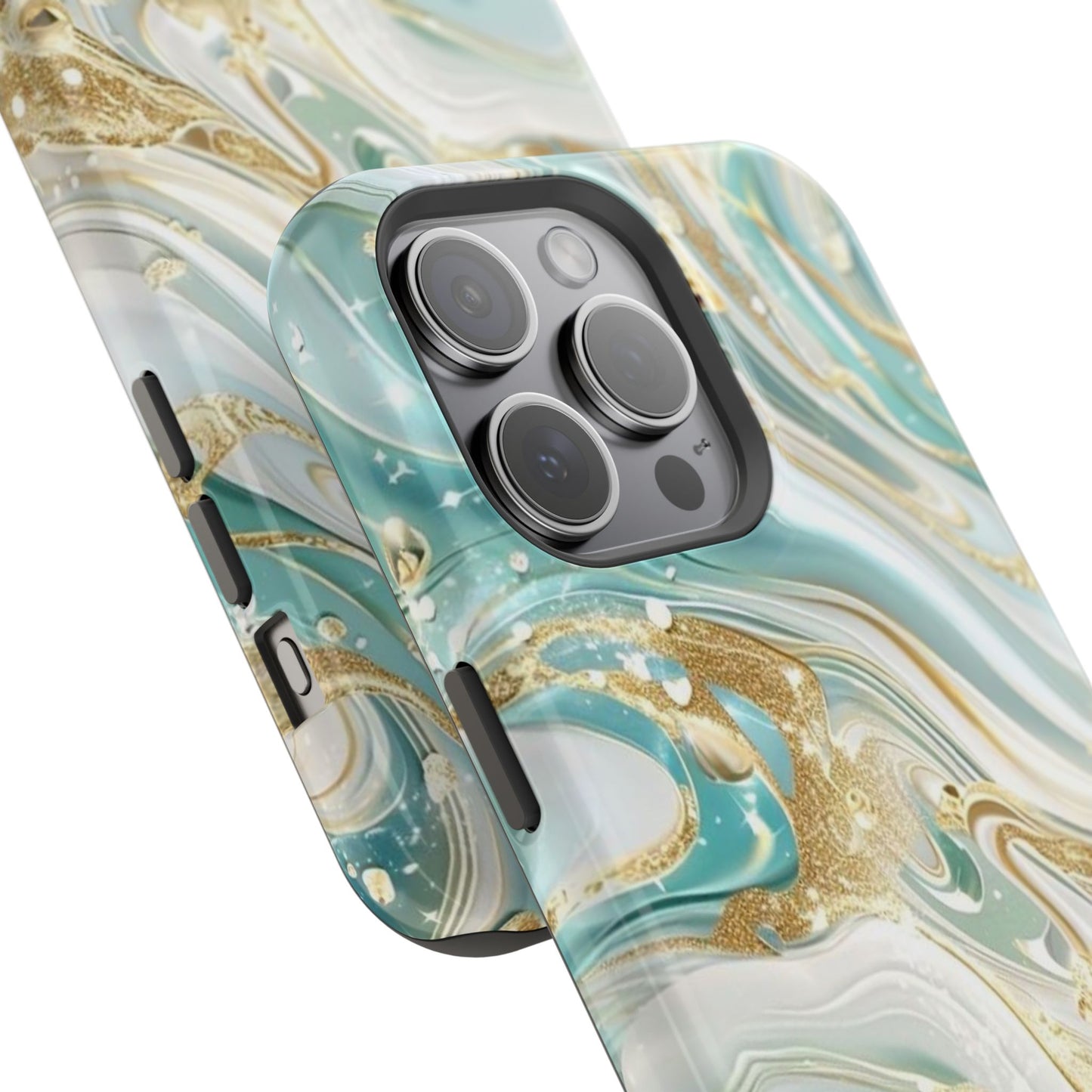 Marbled Teal & Gold Magnetic Impact-Resistant Phone Case