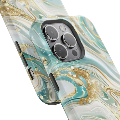 Marbled Teal & Gold Magnetic Impact-Resistant Phone Case