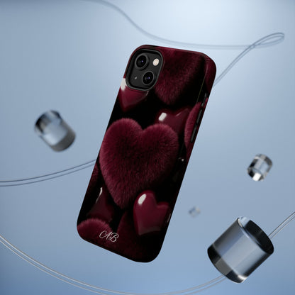Magnetic Impact-Resistant Phone Case — Plush Burgundy Heart Design