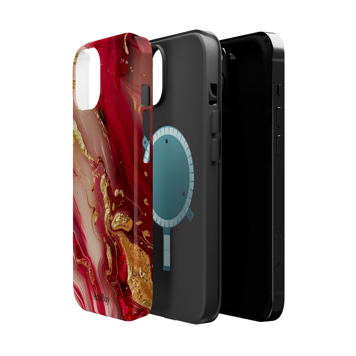 Red Marble & Gold Phone Case — Magnetic Impact-Resistant Protective Cover