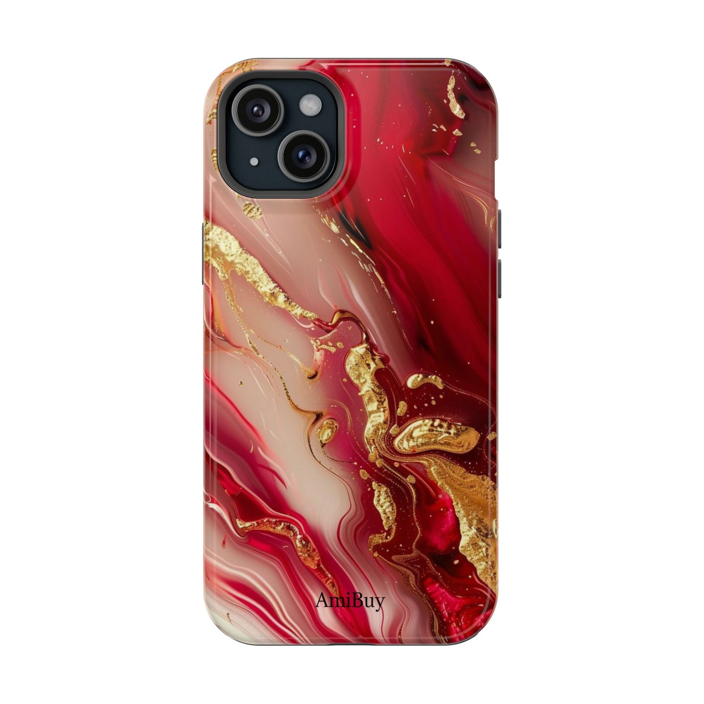 Red Marble & Gold Phone Case — Magnetic Impact-Resistant Protective Cover