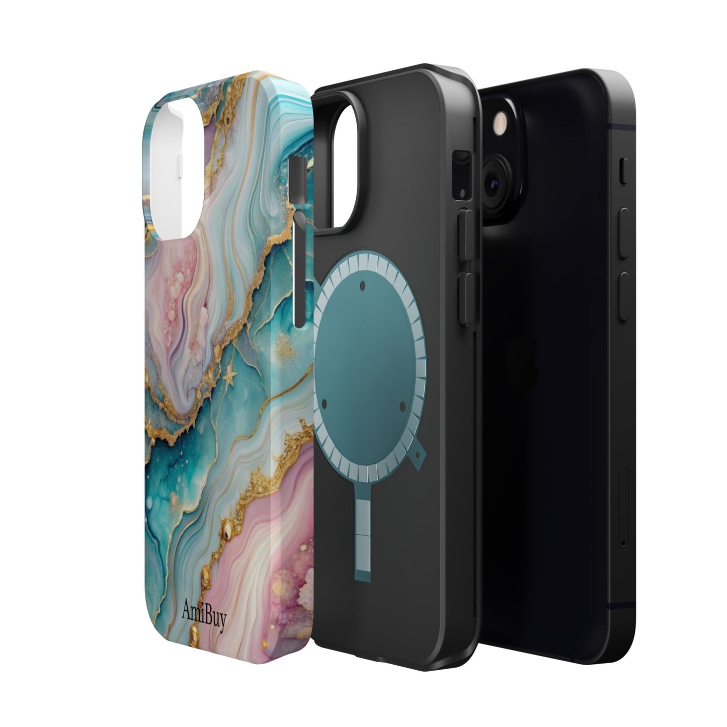 Marbled Aqua & Rose Gold Magnetic Impact Phone Case