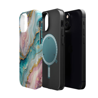 Marbled Aqua & Rose Gold Magnetic Impact Phone Case