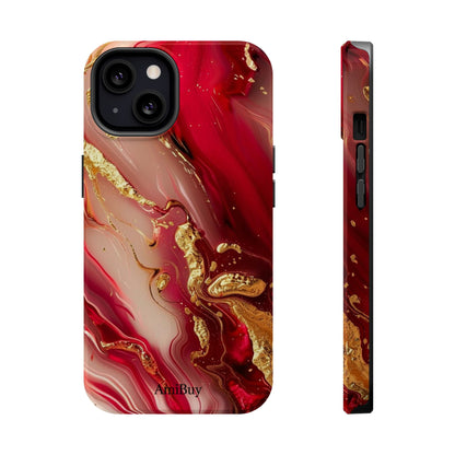 Red Marble & Gold Phone Case — Magnetic Impact-Resistant Protective Cover