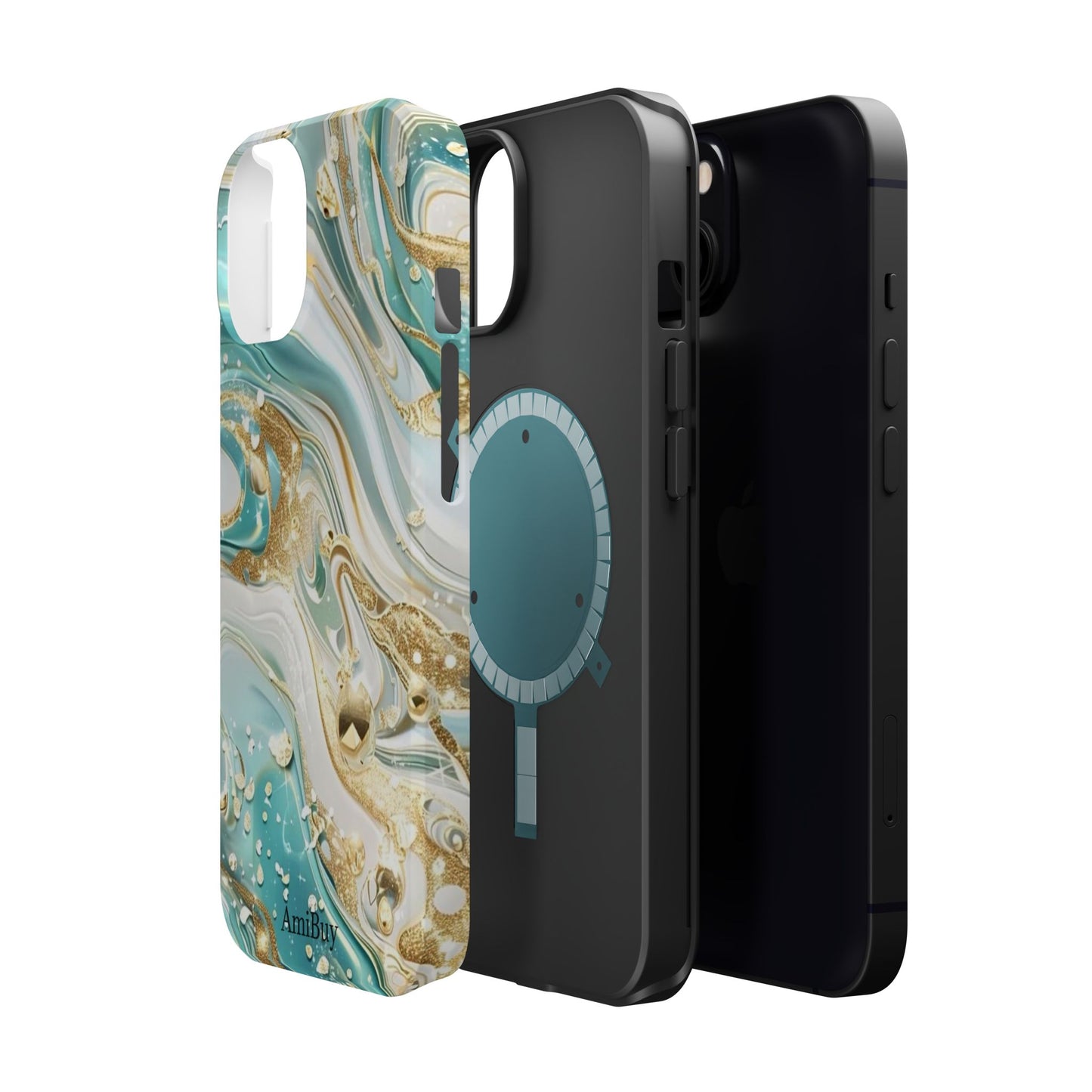 Marbled Teal & Gold Magnetic Impact-Resistant Phone Case