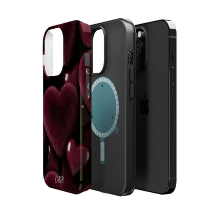 Magnetic Impact-Resistant Phone Case — Plush Burgundy Heart Design