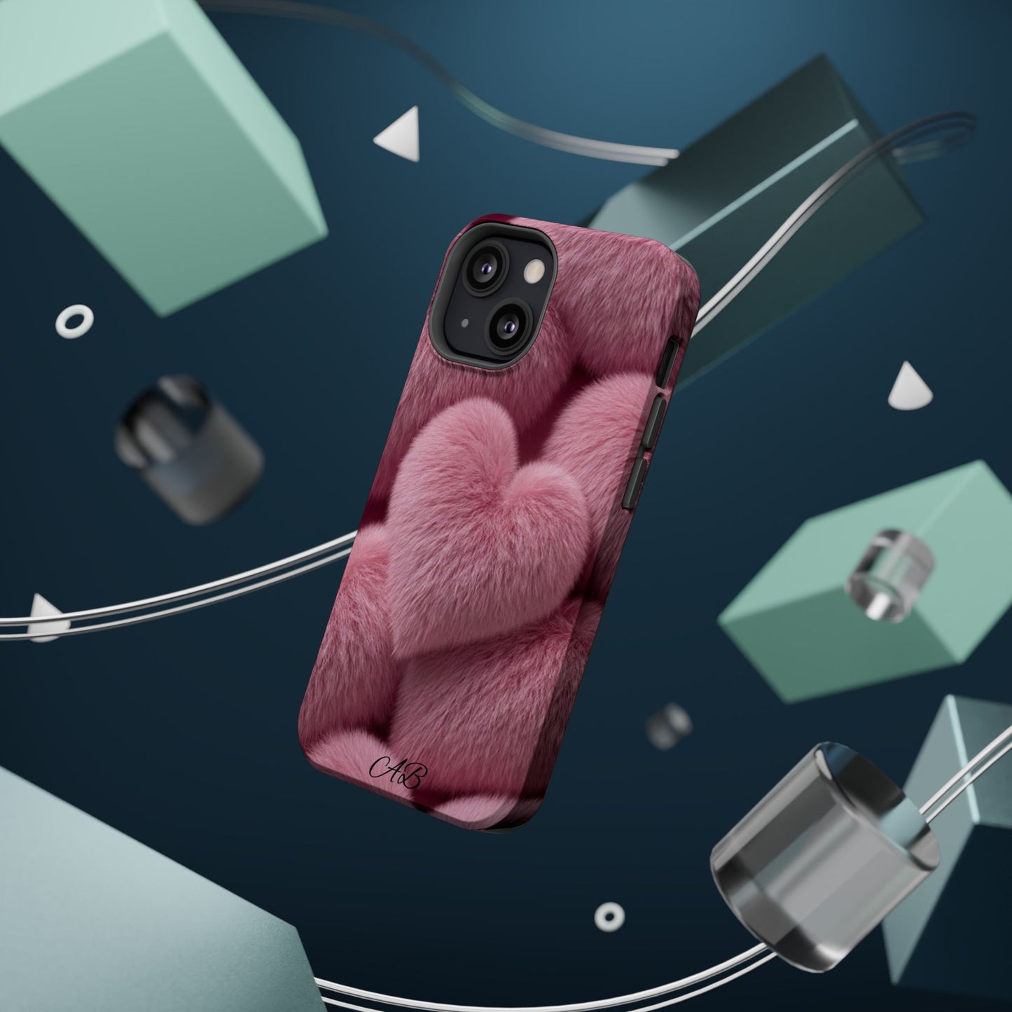 Pink Fuzzy Heart Phone Case — Magnetic Impact-Resistant
