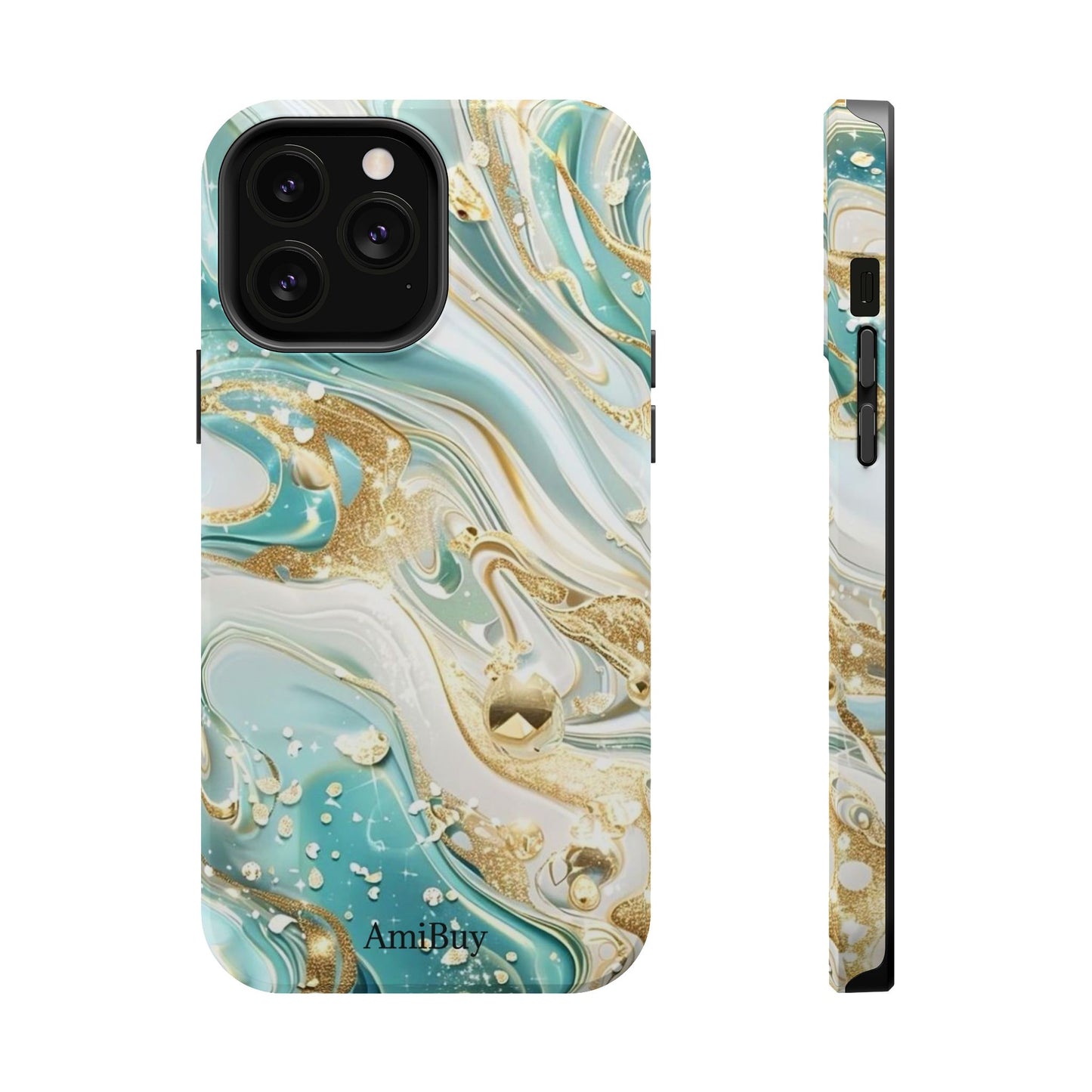Marbled Teal & Gold Magnetic Impact-Resistant Phone Case