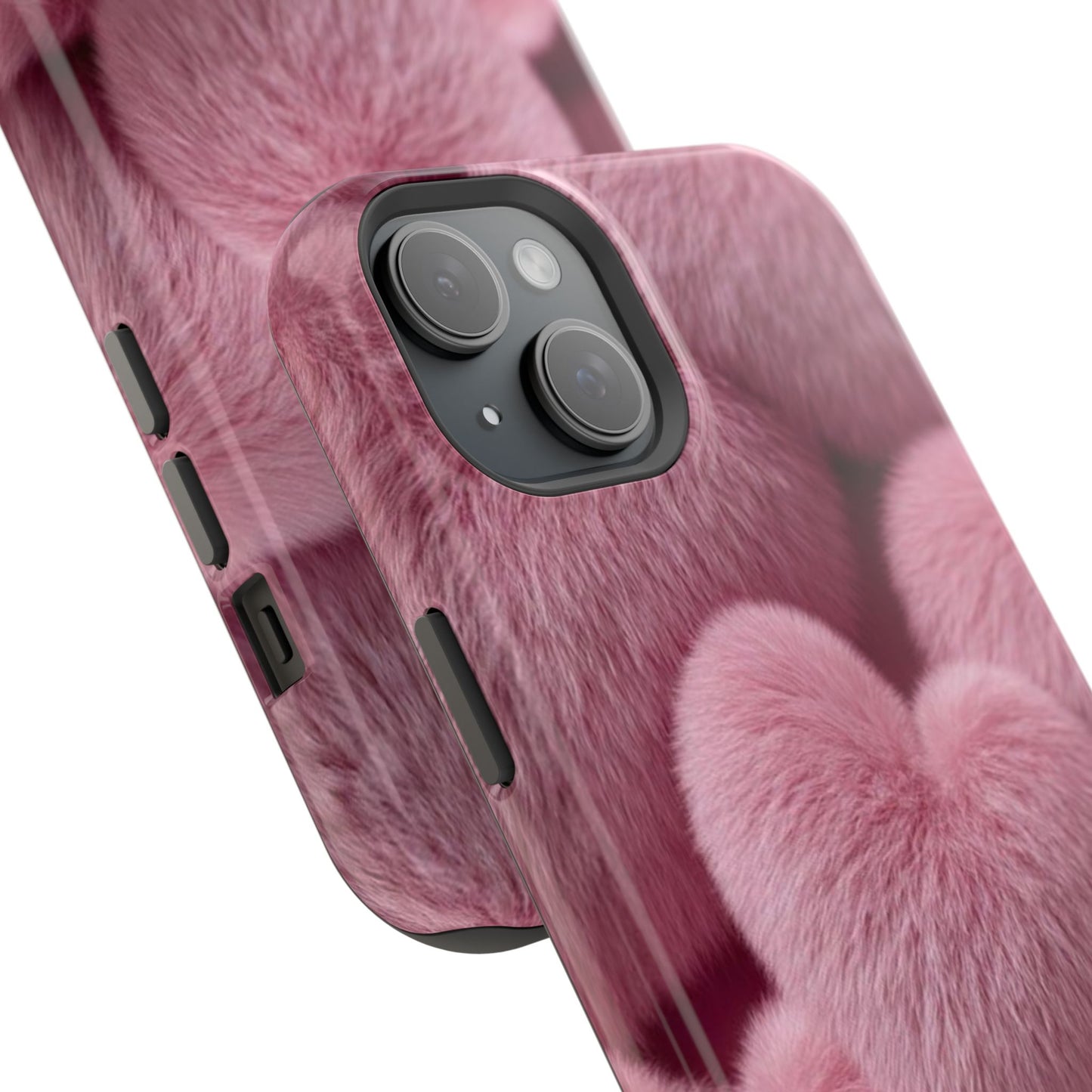 Pink Fuzzy Heart Phone Case — Magnetic Impact-Resistant