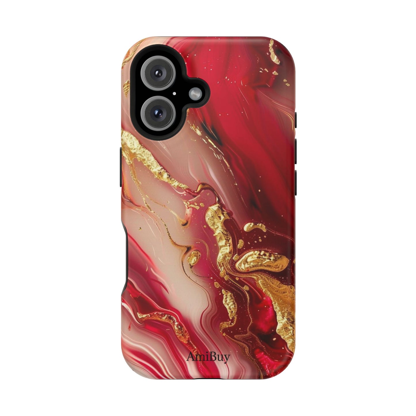 Red Marble & Gold Phone Case — Magnetic Impact-Resistant Protective Cover