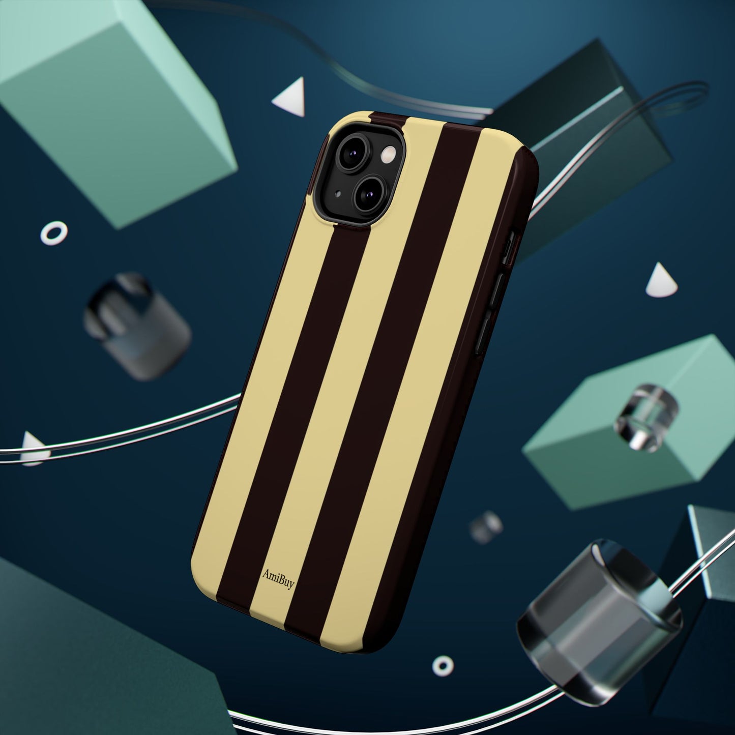 Striped Magnetic Impact-Resistant Phone Case — Brown & Cream Vertical Stripes