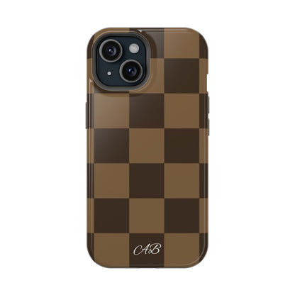 Brown Checkered Magnetic Impact-Resistant Phone Case