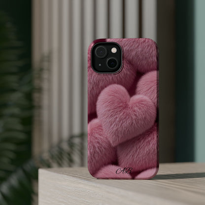Pink Fuzzy Heart Phone Case — Magnetic Impact-Resistant