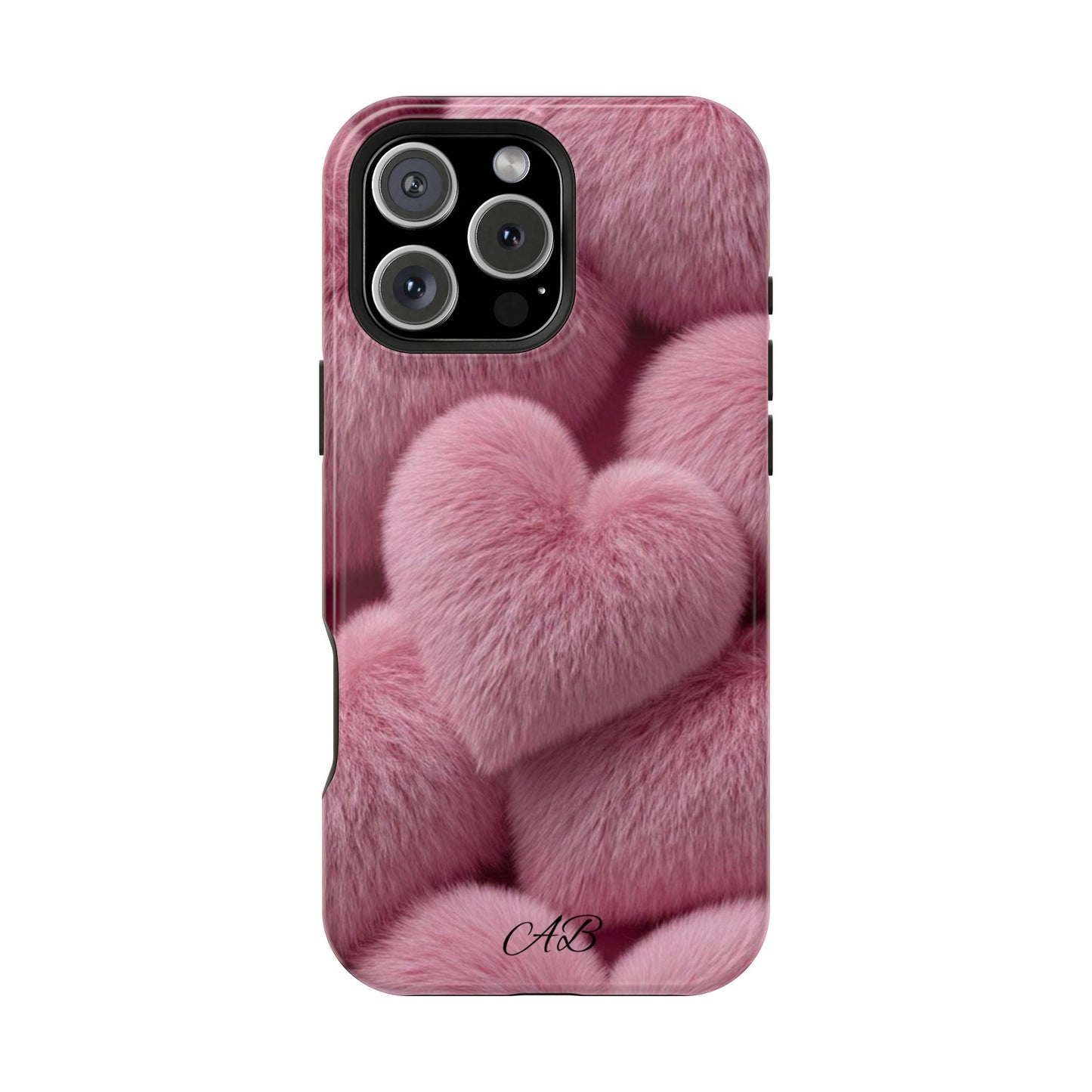 Pink Fuzzy Heart Phone Case — Magnetic Impact-Resistant