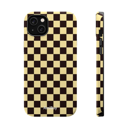 Checkerboard Magnetic Impact Case — Retro Black & Cream Phone Cover
