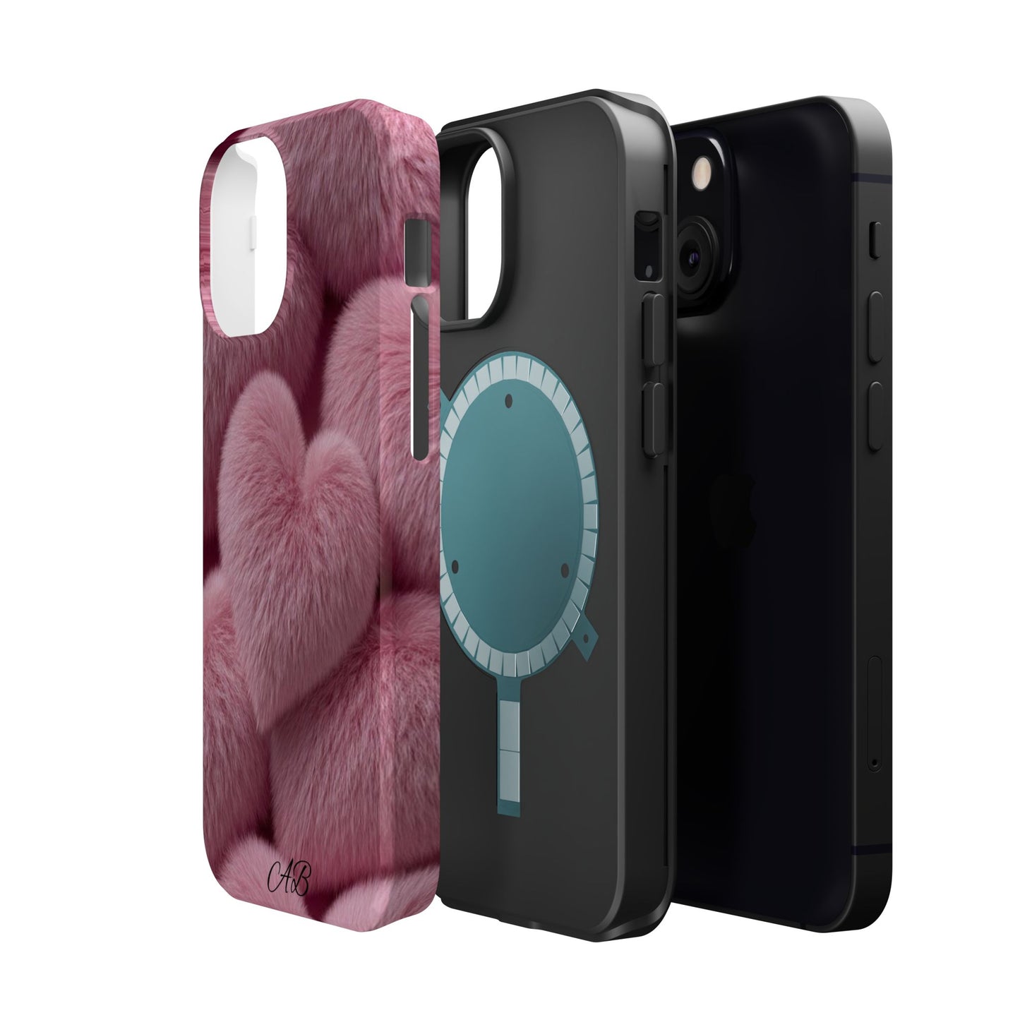 Pink Fuzzy Heart Phone Case — Magnetic Impact-Resistant