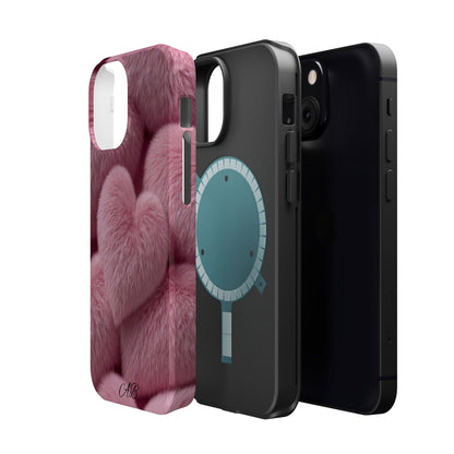 Pink Fuzzy Heart Phone Case — Magnetic Impact-Resistant