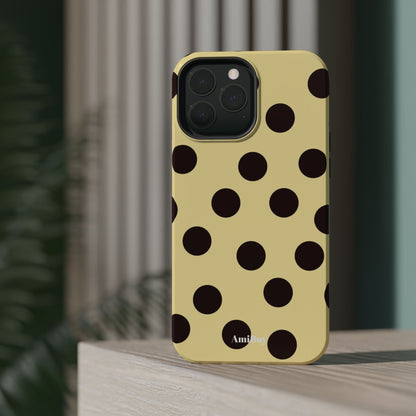 Polka Dot Magnetic Impact Phone Case — Yellow & Black Protective Cover