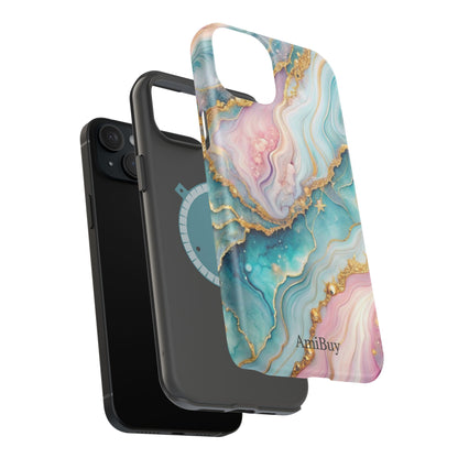 Marbled Aqua & Rose Gold Magnetic Impact Phone Case