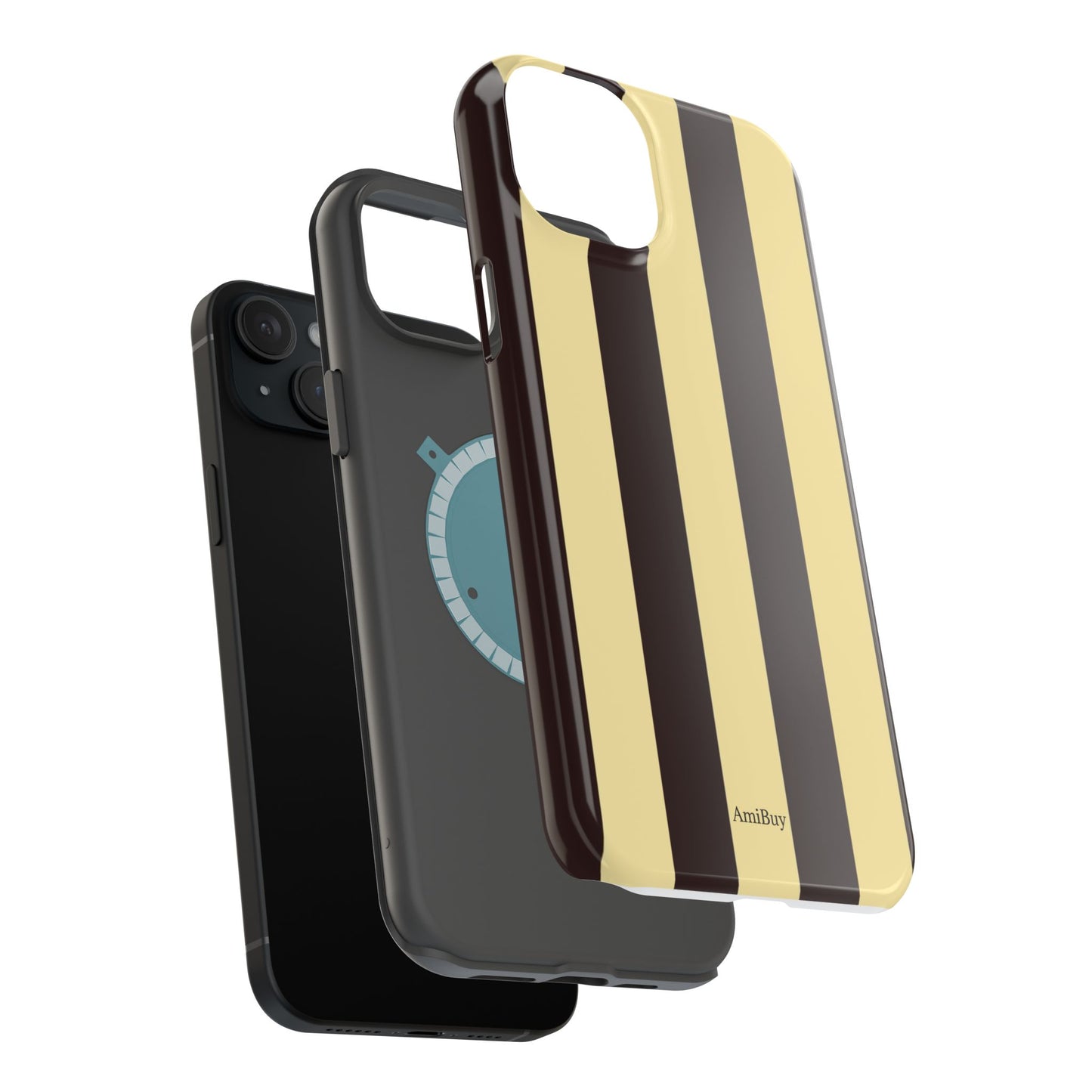 Striped Magnetic Impact-Resistant Phone Case — Brown & Cream Vertical Stripes
