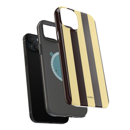 Striped Magnetic Impact-Resistant Phone Case — Brown & Cream Vertical Stripes