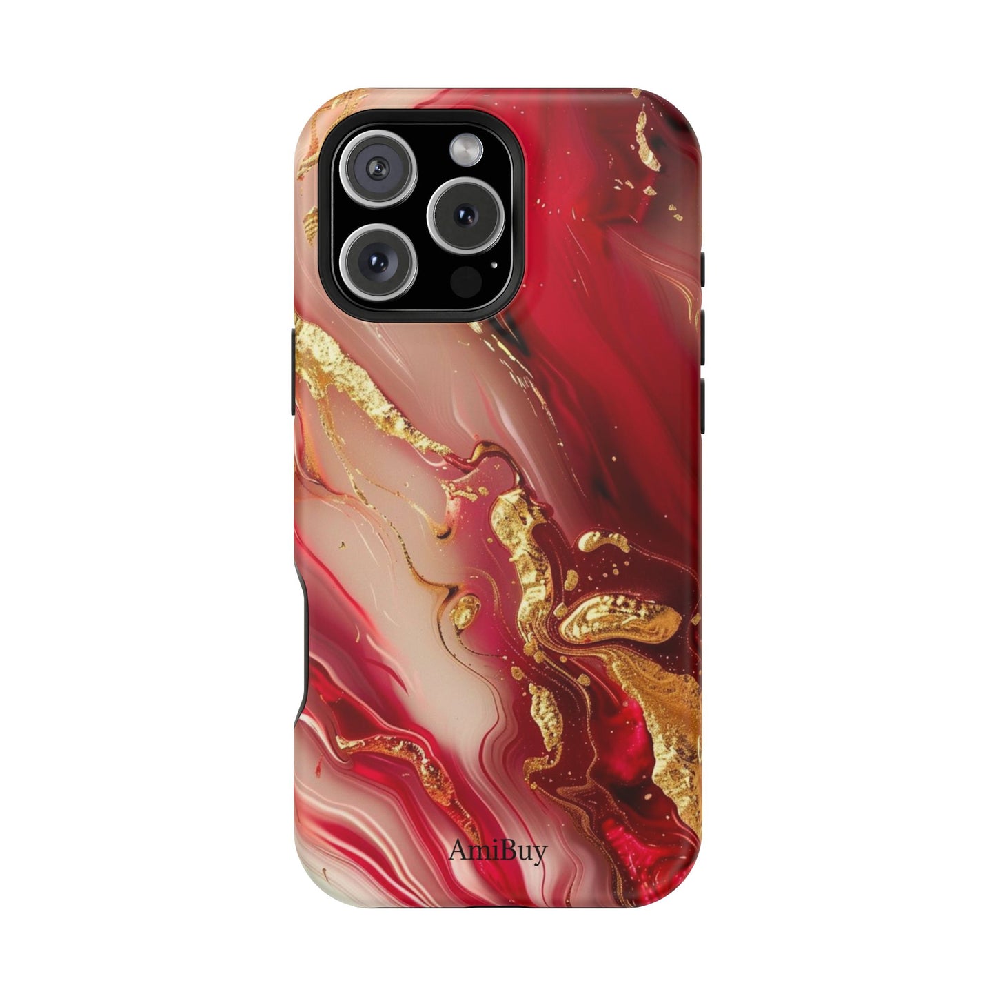 Red Marble & Gold Phone Case — Magnetic Impact-Resistant Protective Cover