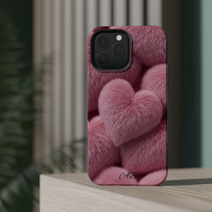 Pink Fuzzy Heart Phone Case — Magnetic Impact-Resistant