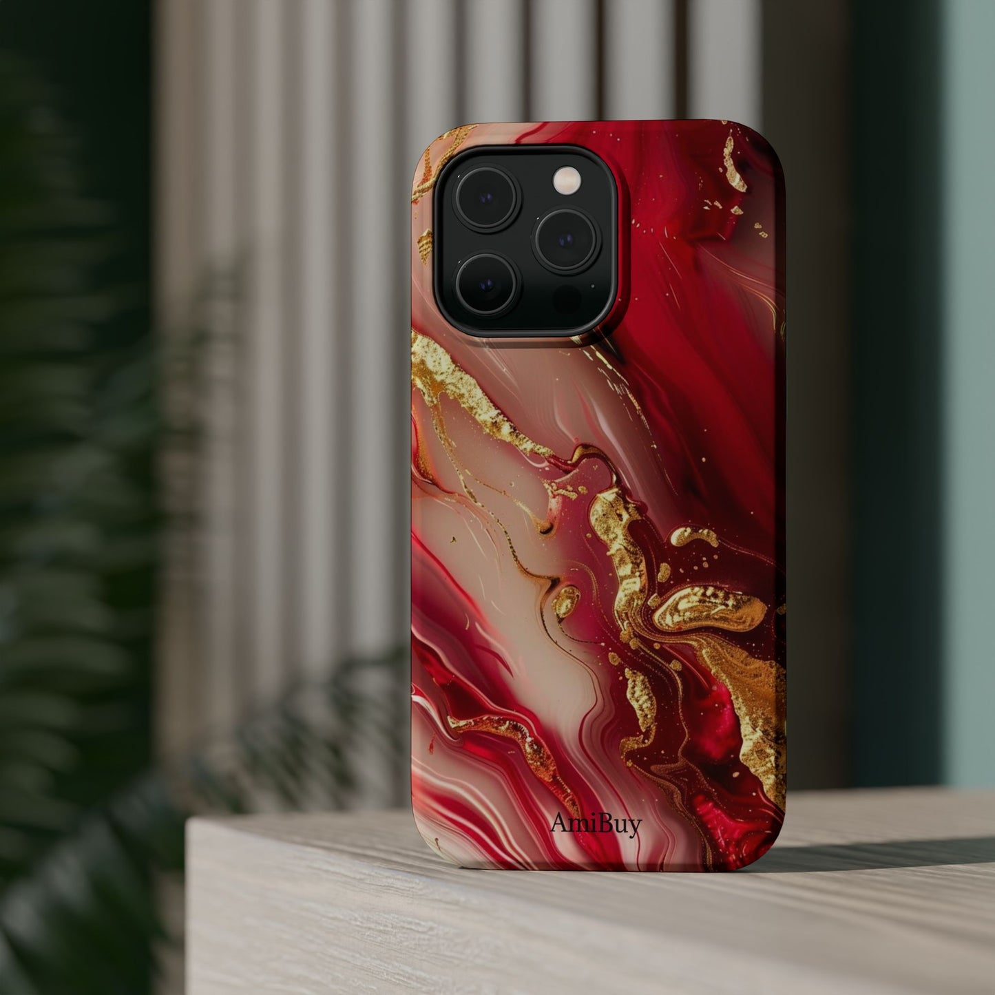 Red Marble & Gold Phone Case — Magnetic Impact-Resistant Protective Cover