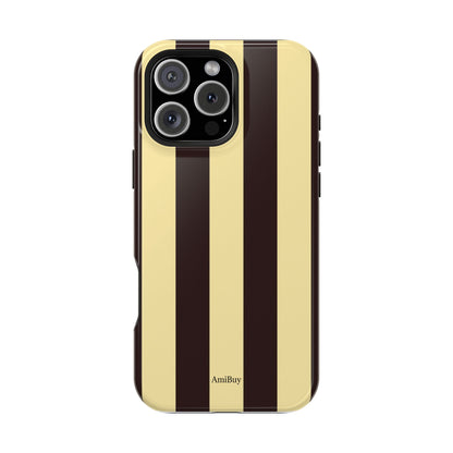 Striped Magnetic Impact-Resistant Phone Case — Brown & Cream Vertical Stripes