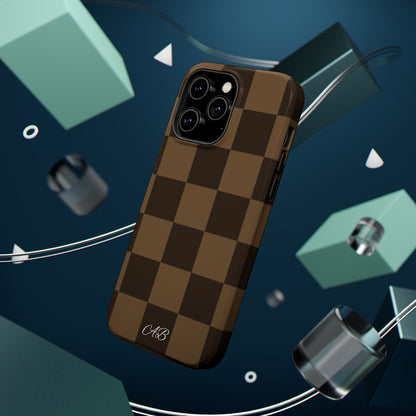 Brown Checkered Magnetic Impact-Resistant Phone Case