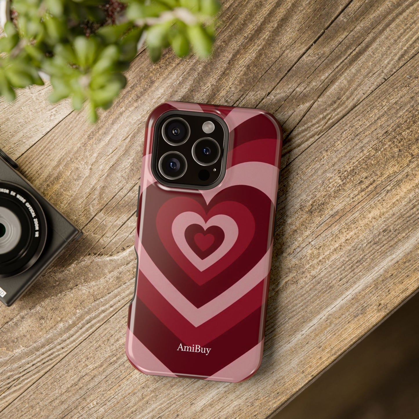 Magnetic Impact-Resistant Phone Case — Retro Layered Heart Design