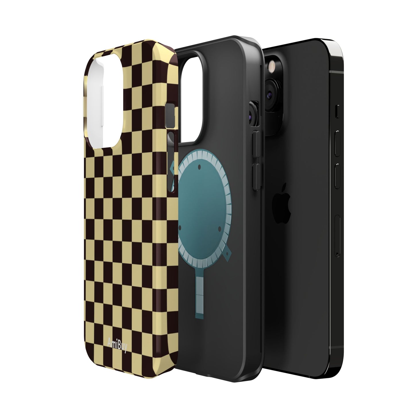 Checkerboard Magnetic Impact Case — Retro Black & Cream Phone Cover