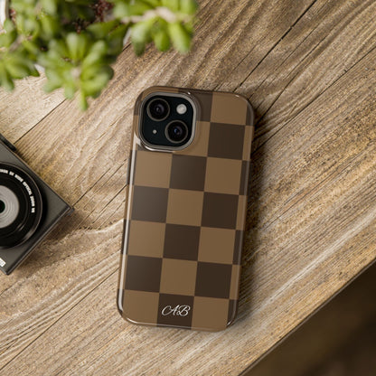 Brown Checkered Magnetic Impact-Resistant Phone Case