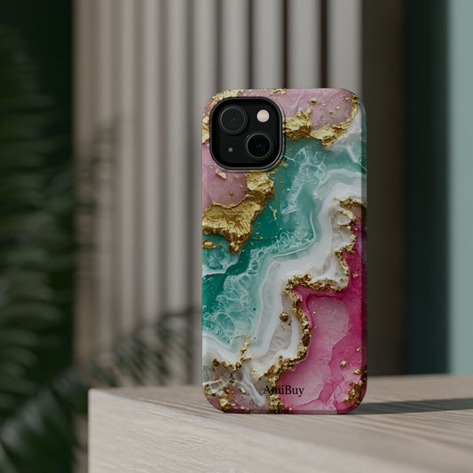 Marbled Pink & Teal Geode Magnetic Impact Phone Case