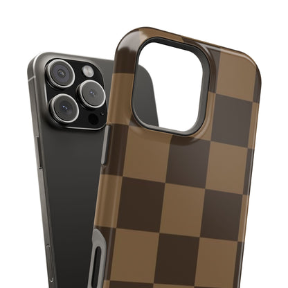 Brown Checkered Magnetic Impact-Resistant Phone Case