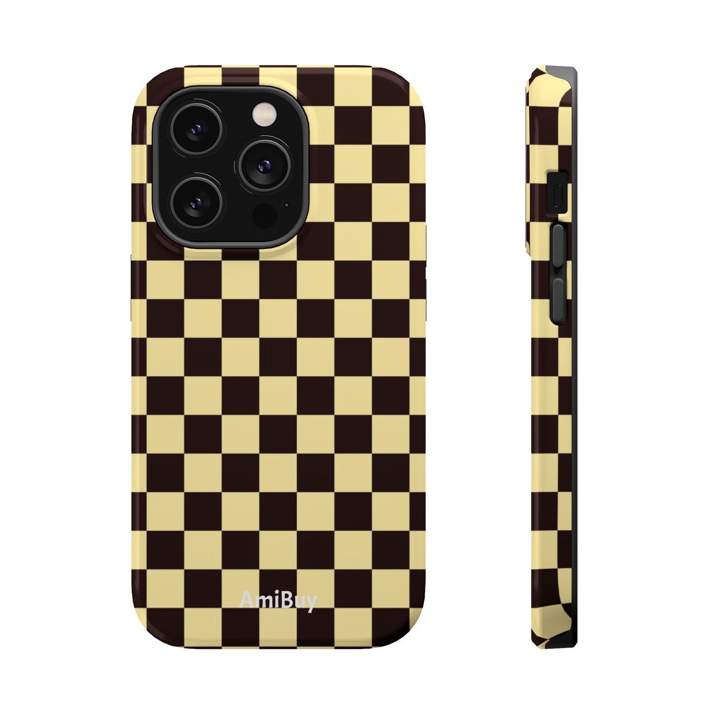 Checkerboard Magnetic Impact Case — Retro Black & Cream Phone Cover