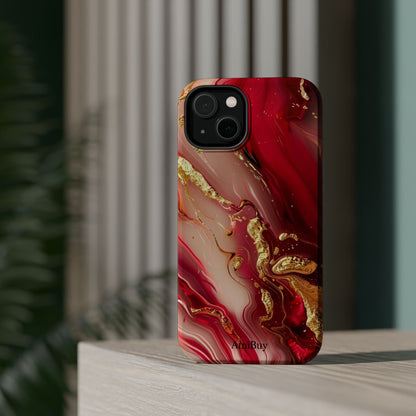 Red Marble & Gold Phone Case — Magnetic Impact-Resistant Protective Cover