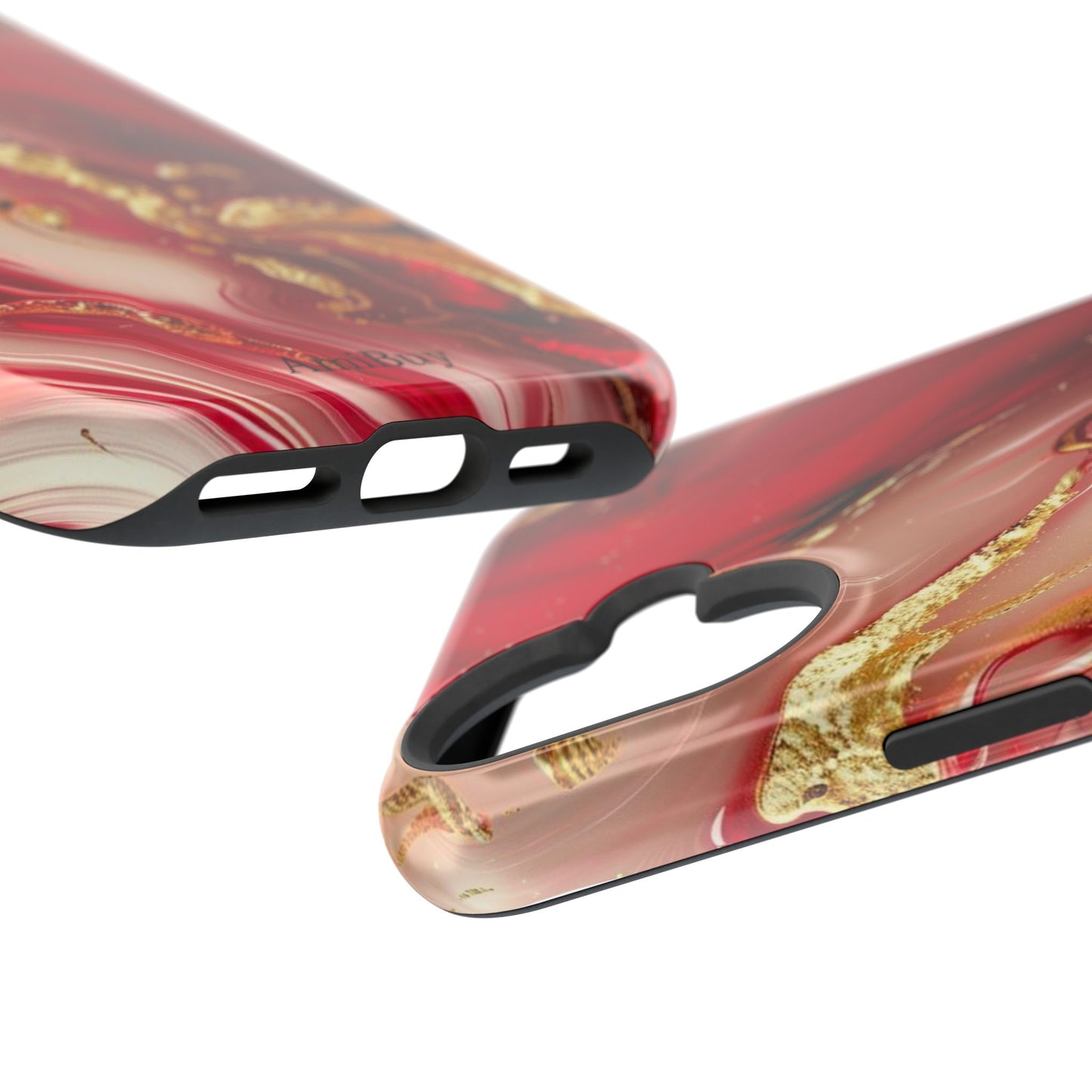 Red Marble & Gold Phone Case — Magnetic Impact-Resistant Protective Cover